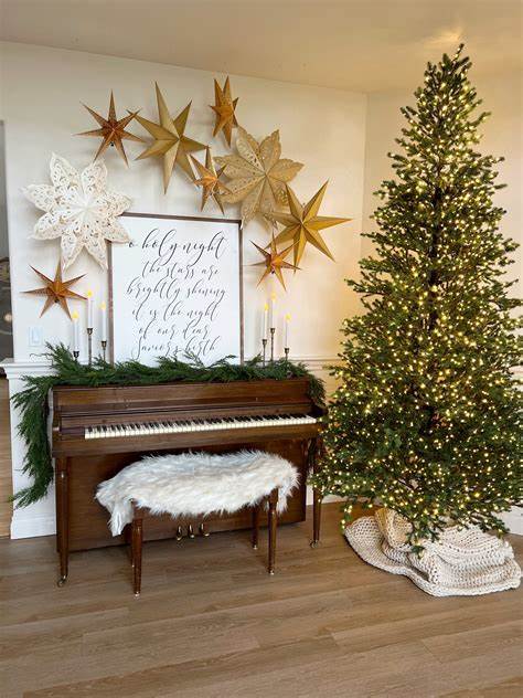 Piano decorated with christmas ornaments